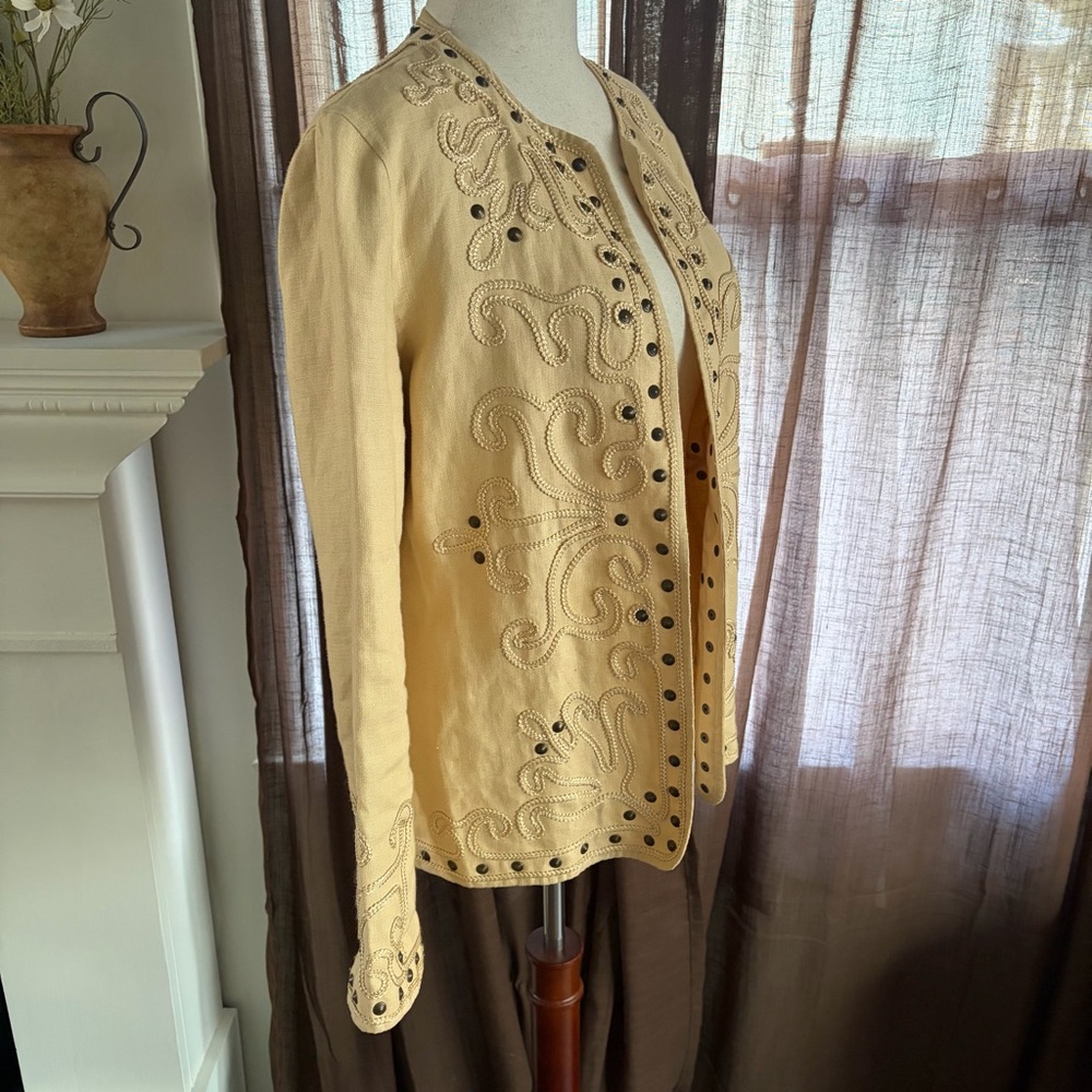 Linen Linda Allard Ellen Tracy Studed Boho Embroidered Jacket
